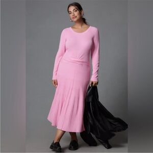 Anthoropologie Pink Long Sleeve Ribbed Sweater Midi Dress Size: S